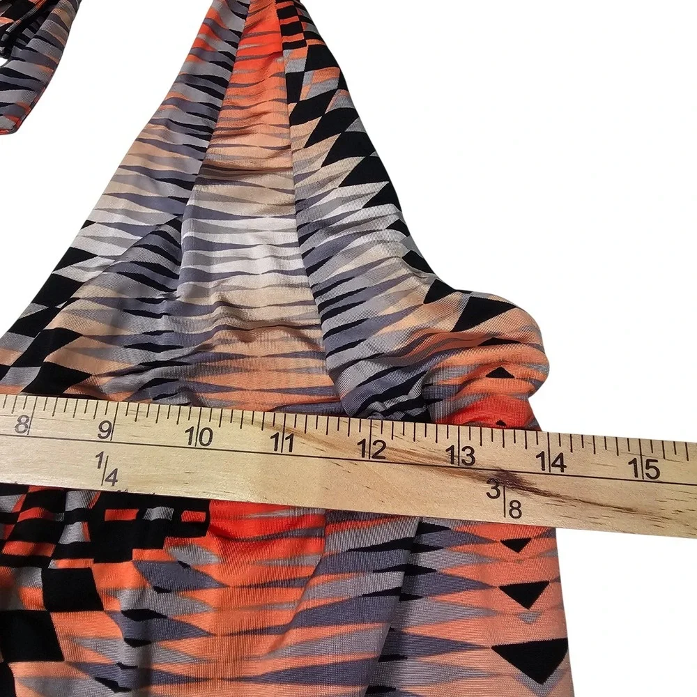 BCBGMAXAZRIA Halter‎ Deep V-Neck Dress Aztec Geo Stretch Orange Navy XS NWT